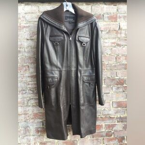 WOMENS VINTAGE JONES NEW YORK 3/4 LENGTH BUTTER-SOFT BROWN LEATHER COAT M